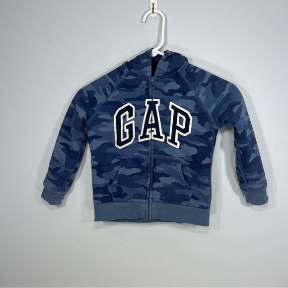 GAP Sweater Youth Kids Boys Extra Small Blue Arch Sherpa Fleece Camo Zip Hoodie - Picture 1 of 7